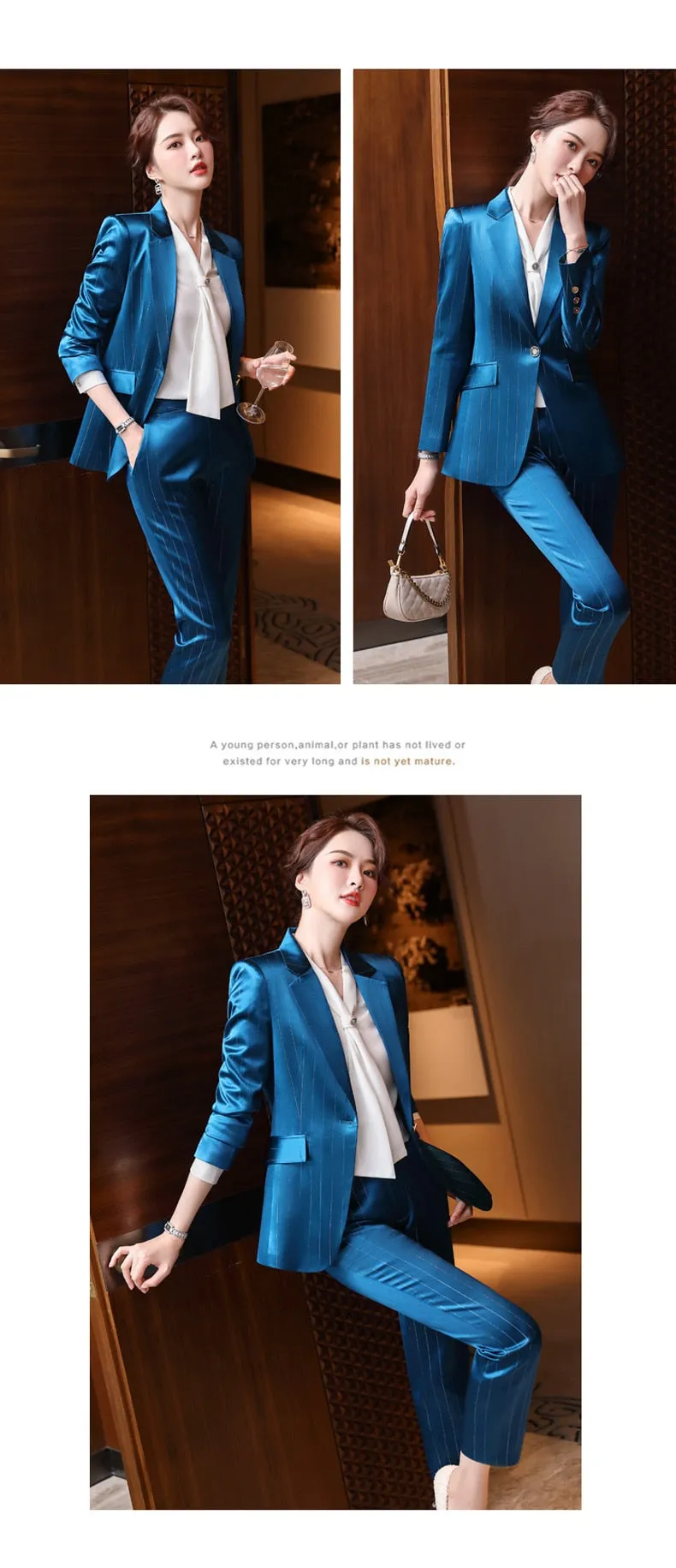 Autumn Notched Collar Office Work Professional Pant Suit for Women