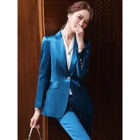 Autumn Notched Collar Office Work Professional Pant Suit for Women