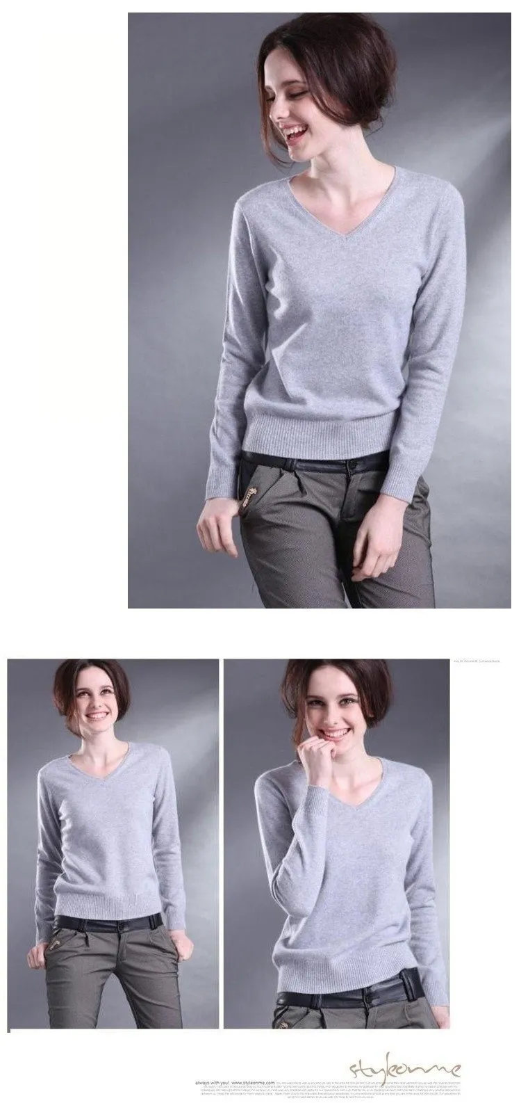 Autumn Spring V-Neck Women's Sweater Sexy Knitted Candy Color Pullover