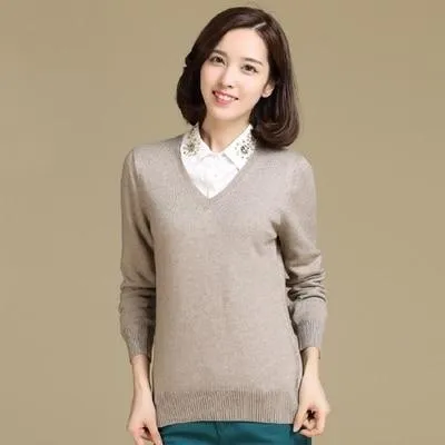 Autumn Spring V-Neck Women's Sweater Sexy Knitted Candy Color Pullover