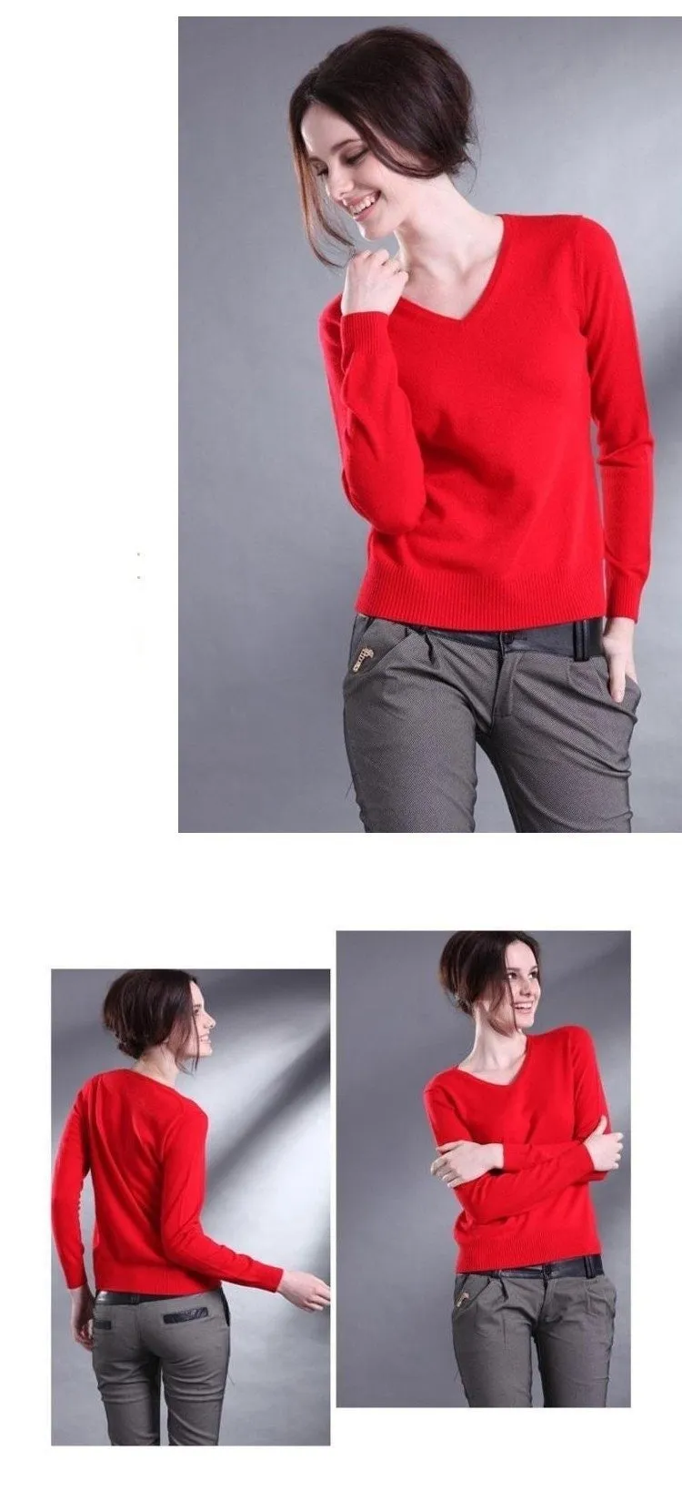 Autumn Spring V-Neck Women's Sweater Sexy Knitted Candy Color Pullover