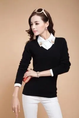 Autumn Spring V-Neck Women's Sweater Sexy Knitted Candy Color Pullover