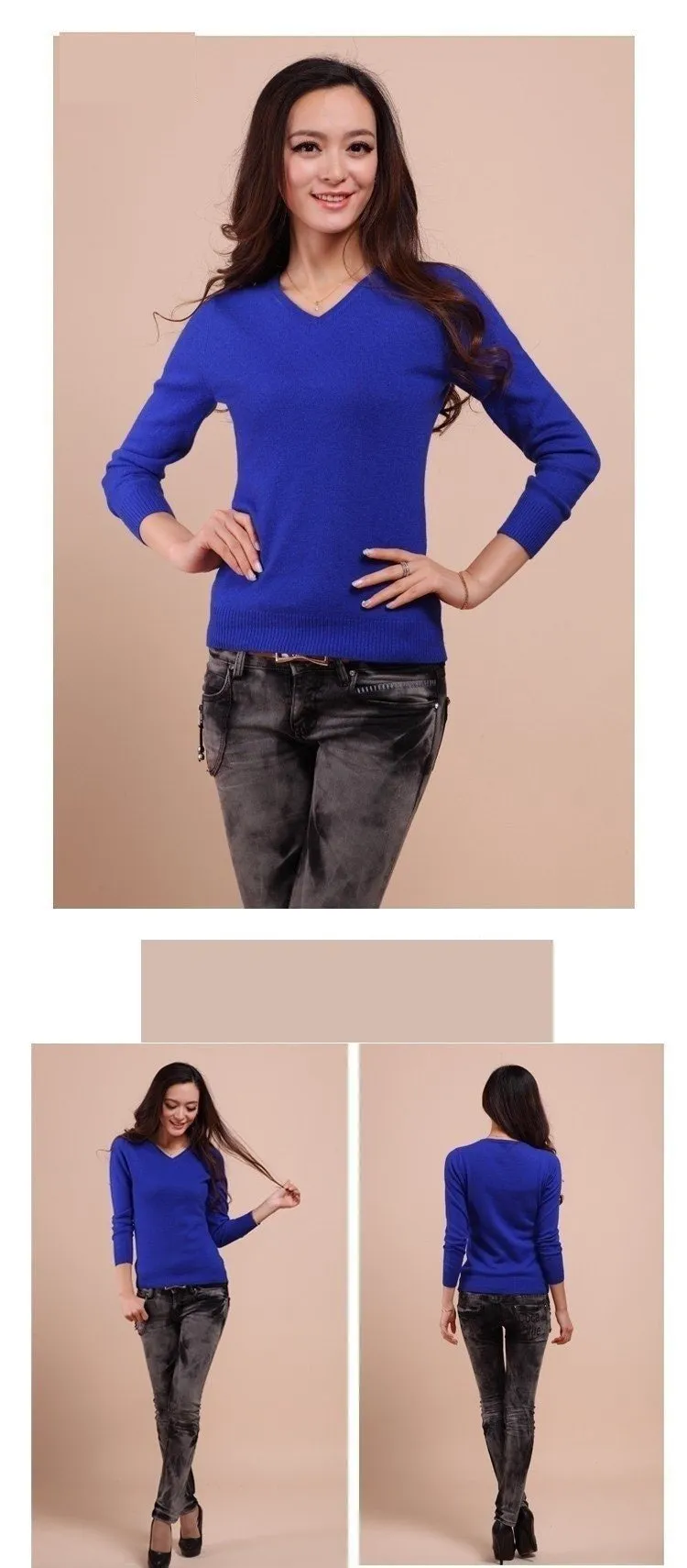 Autumn Spring V-Neck Women's Sweater Sexy Knitted Candy Color Pullover