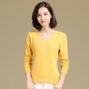 Autumn Spring V-Neck Women's Sweater Sexy Knitted Candy Color Pullover