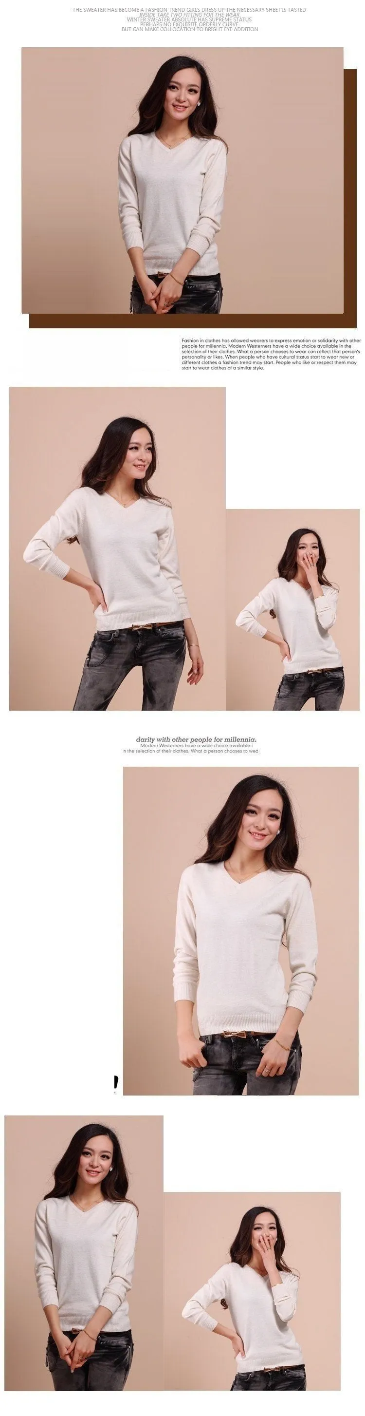 Autumn Spring V-Neck Women's Sweater Sexy Knitted Candy Color Pullover