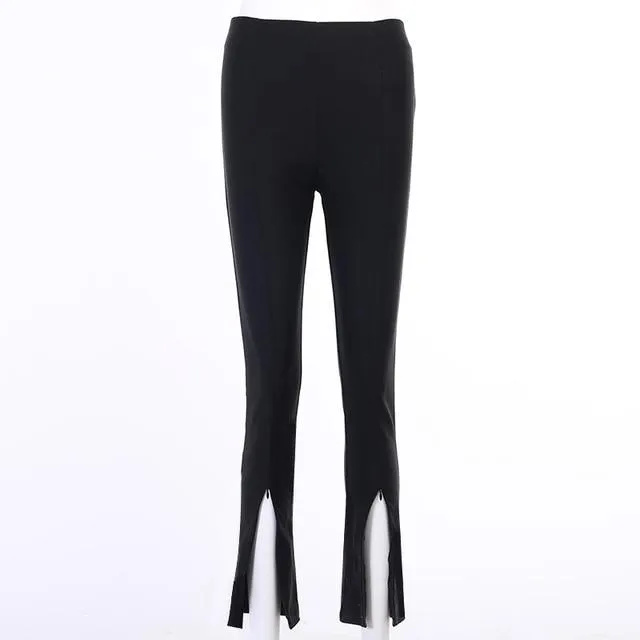 Autumn Women's Black Split High Waist Flare Pants Trousers for Office Lady