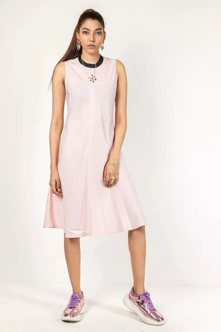 Baby Pink Polo Neck Linen Bamboo Dress