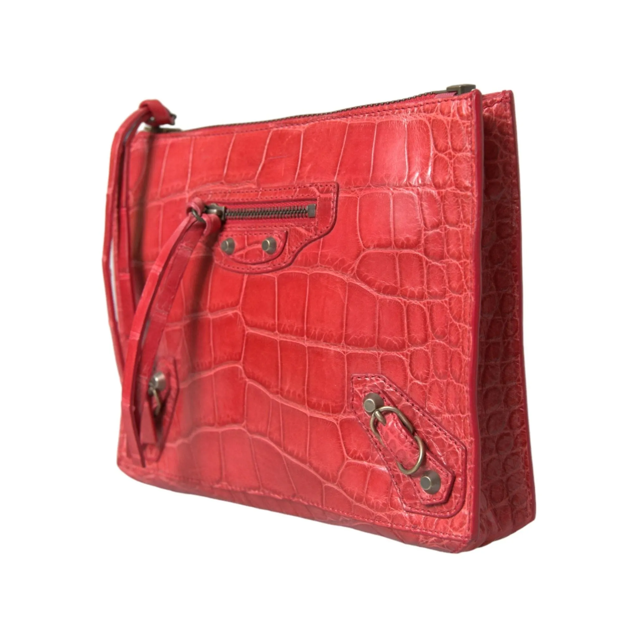 Balenciaga Exotic Red Alligator Leather Clutch