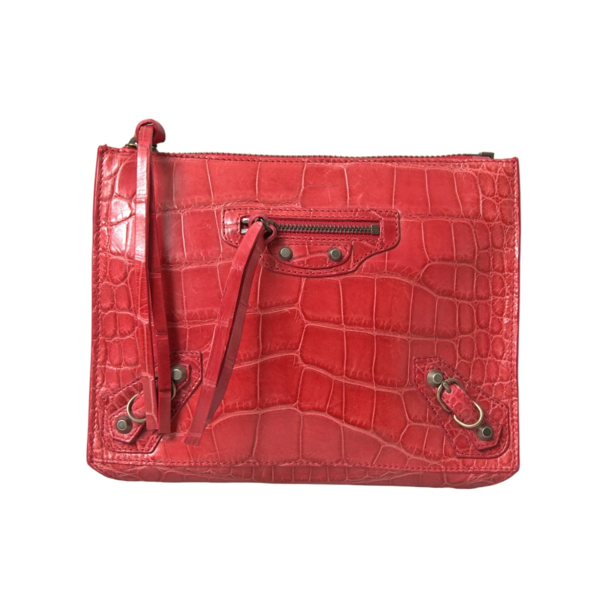 Balenciaga Exotic Red Alligator Leather Clutch