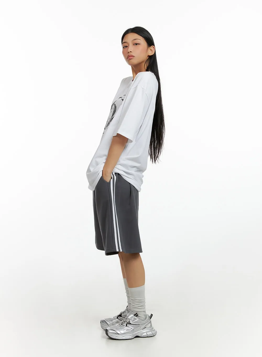 Banded Stripe Sweat Shorts IL419