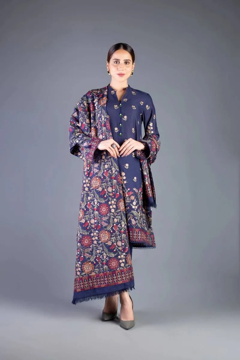 Bareeze FCC-192 Blue Embroidered Dhanak Three Piece Winter Collection