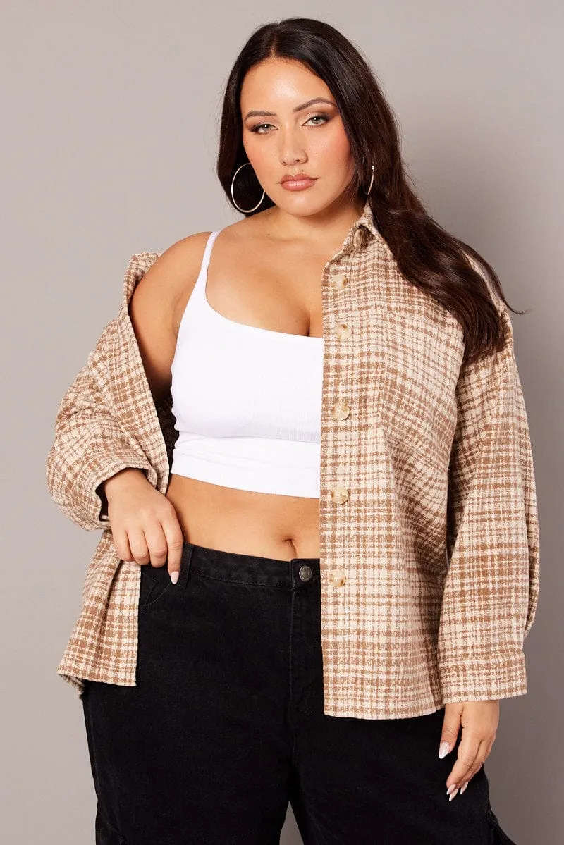 Beige Check Oversized Shacket