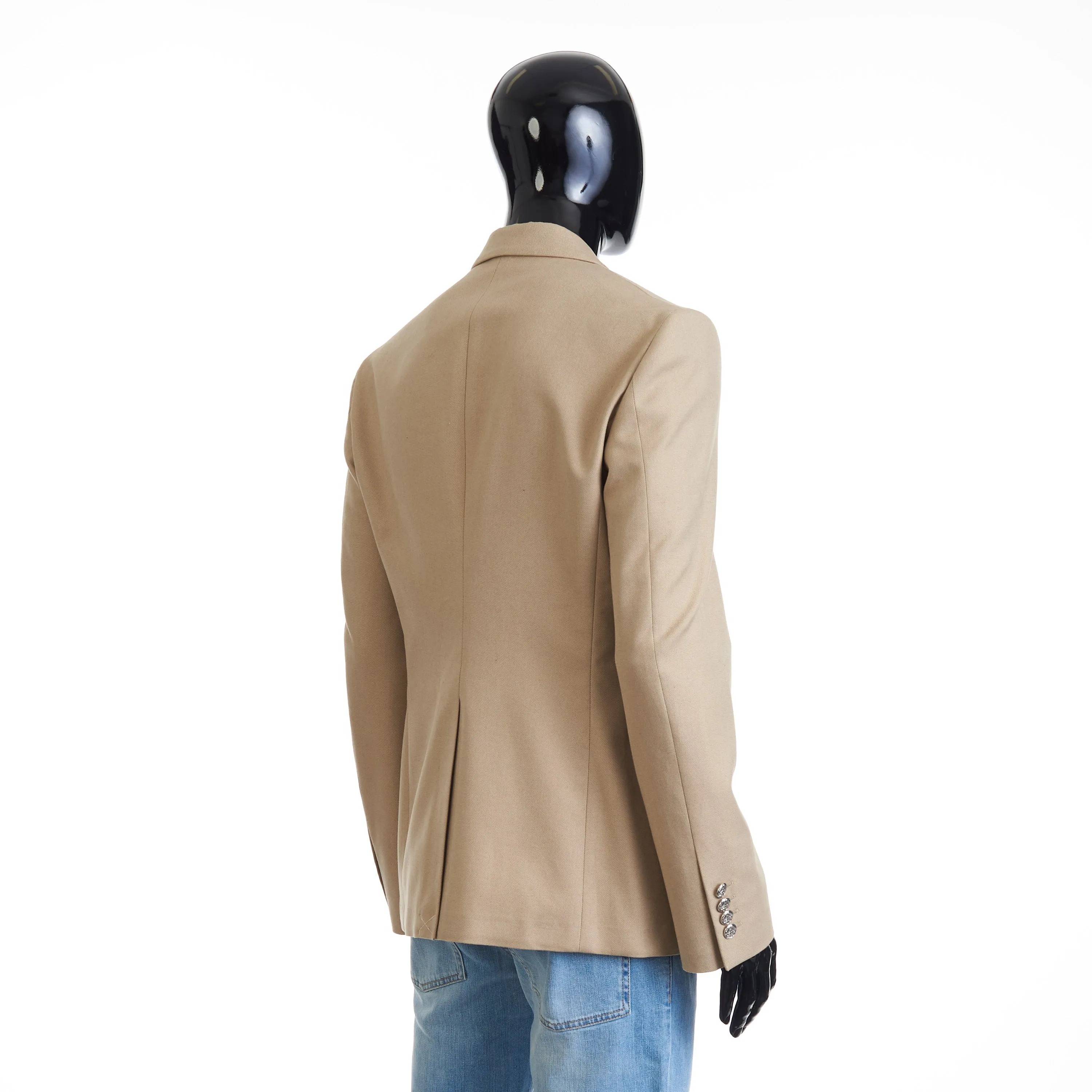 Beige Deconstructed Single Breasted Blazer Jacket - Cotton