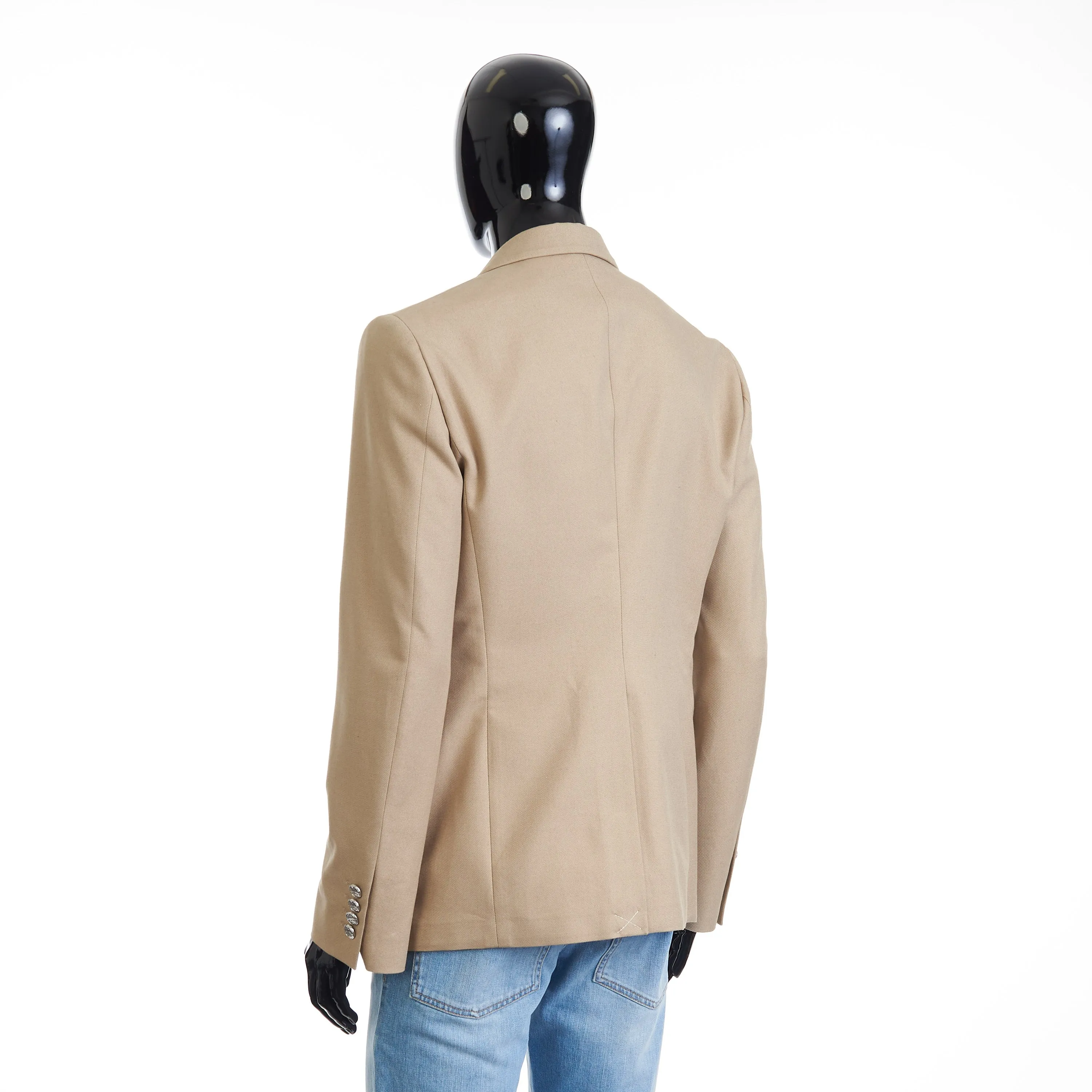 Beige Deconstructed Single Breasted Blazer Jacket - Cotton