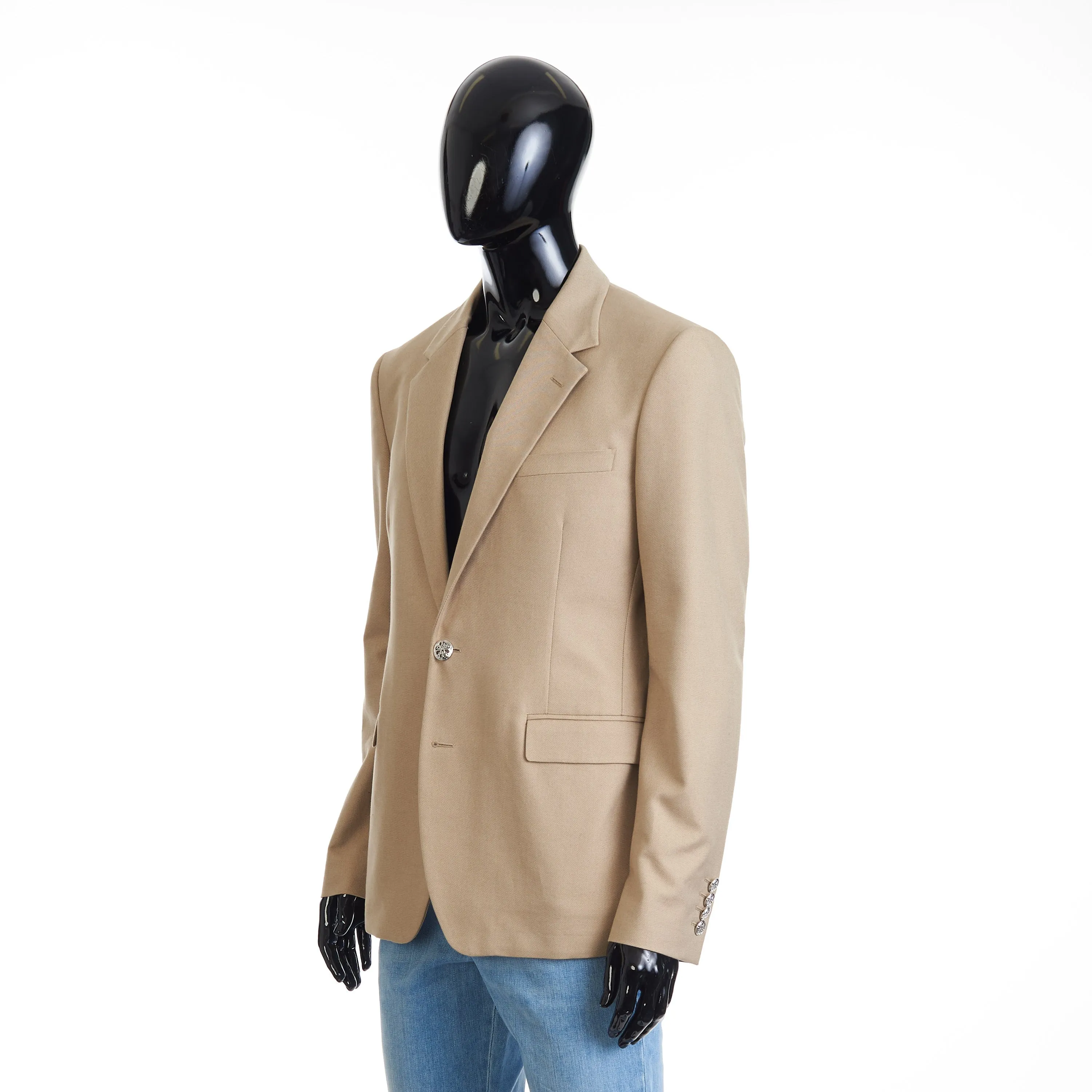 Beige Deconstructed Single Breasted Blazer Jacket - Cotton