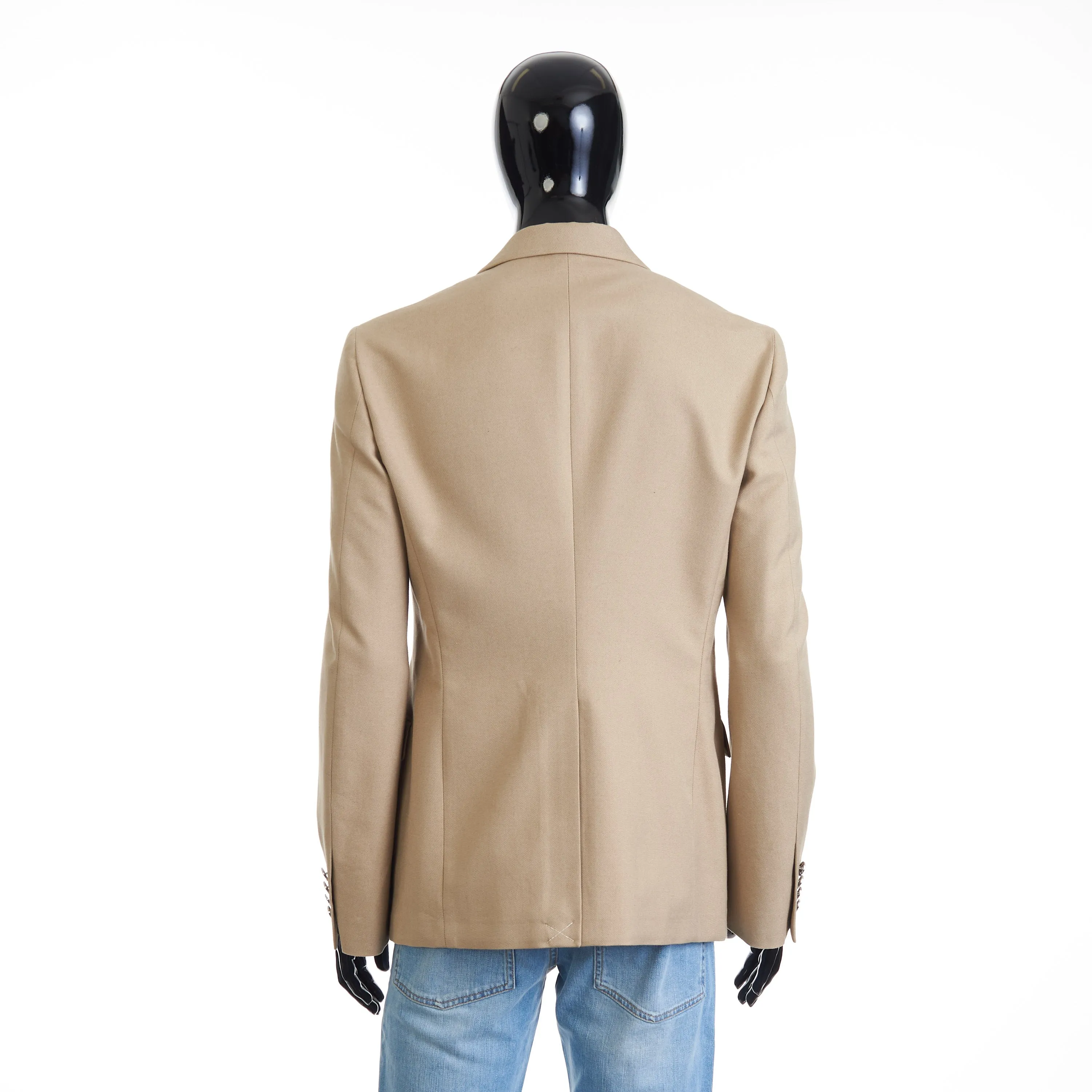 Beige Deconstructed Single Breasted Blazer Jacket - Cotton