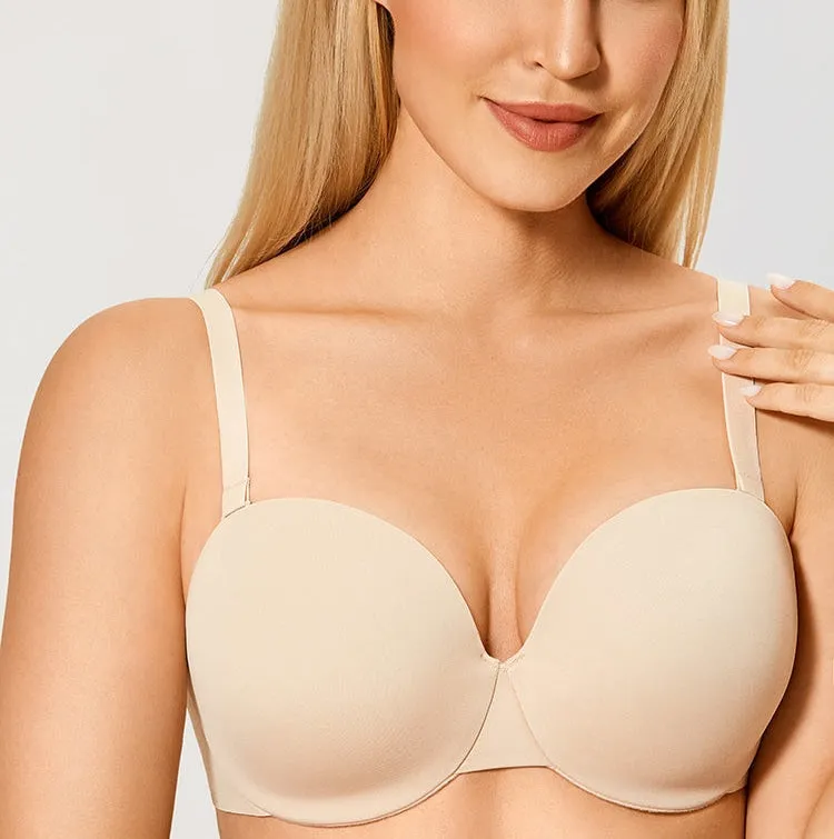 Beige Plus Size Padded Underwire Anti-slip Strapless Bra for Women