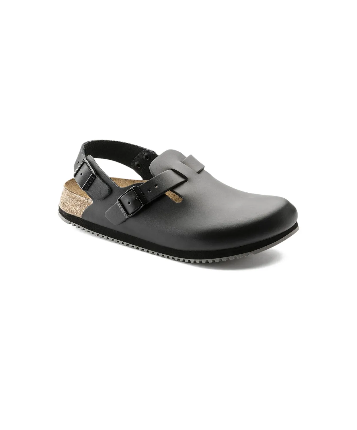 Birkenstock Tokio Leather Black Supergrip Clogs