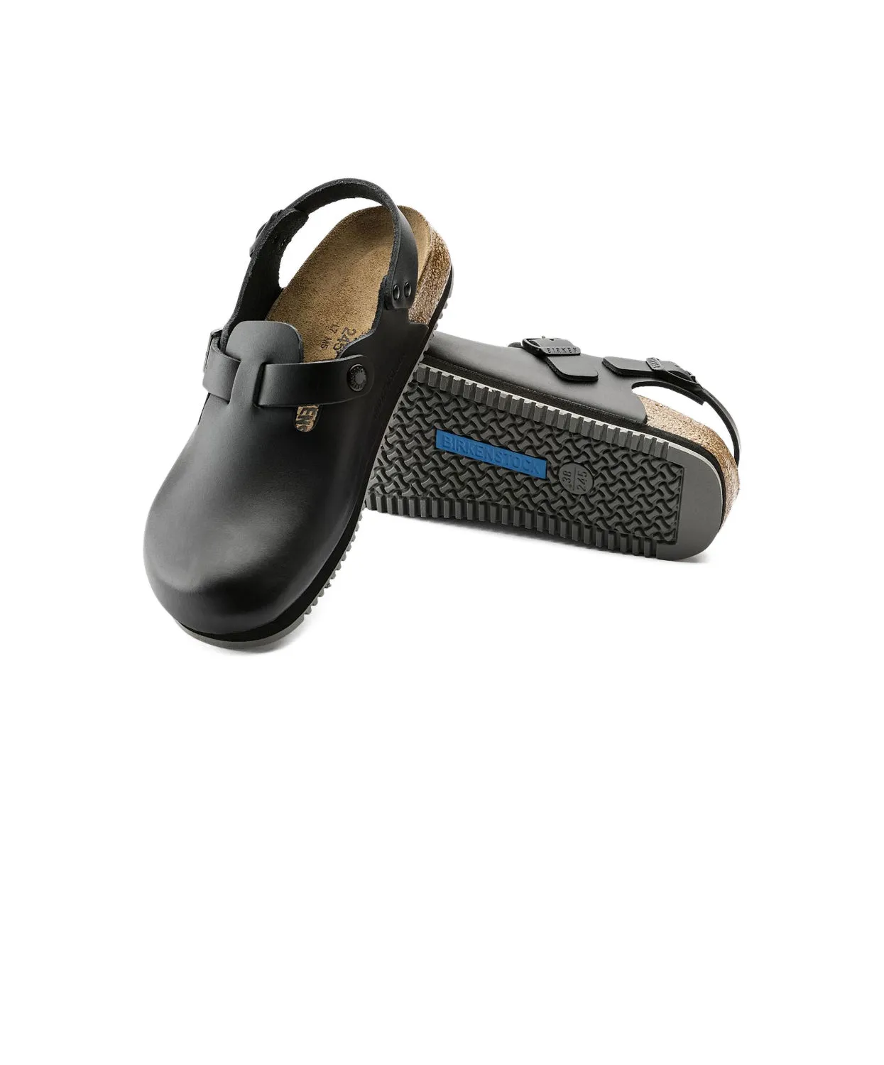 Birkenstock Tokio Leather Black Supergrip Clogs