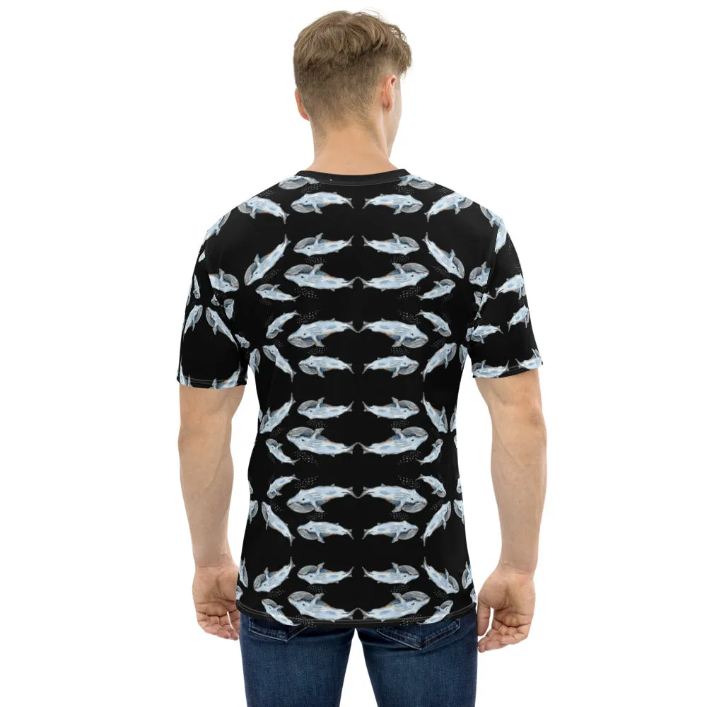 Black Blue Whale Men's T-shirt, Whale Marine Fish Art Premium Shirts For Men-Made in USA/EU