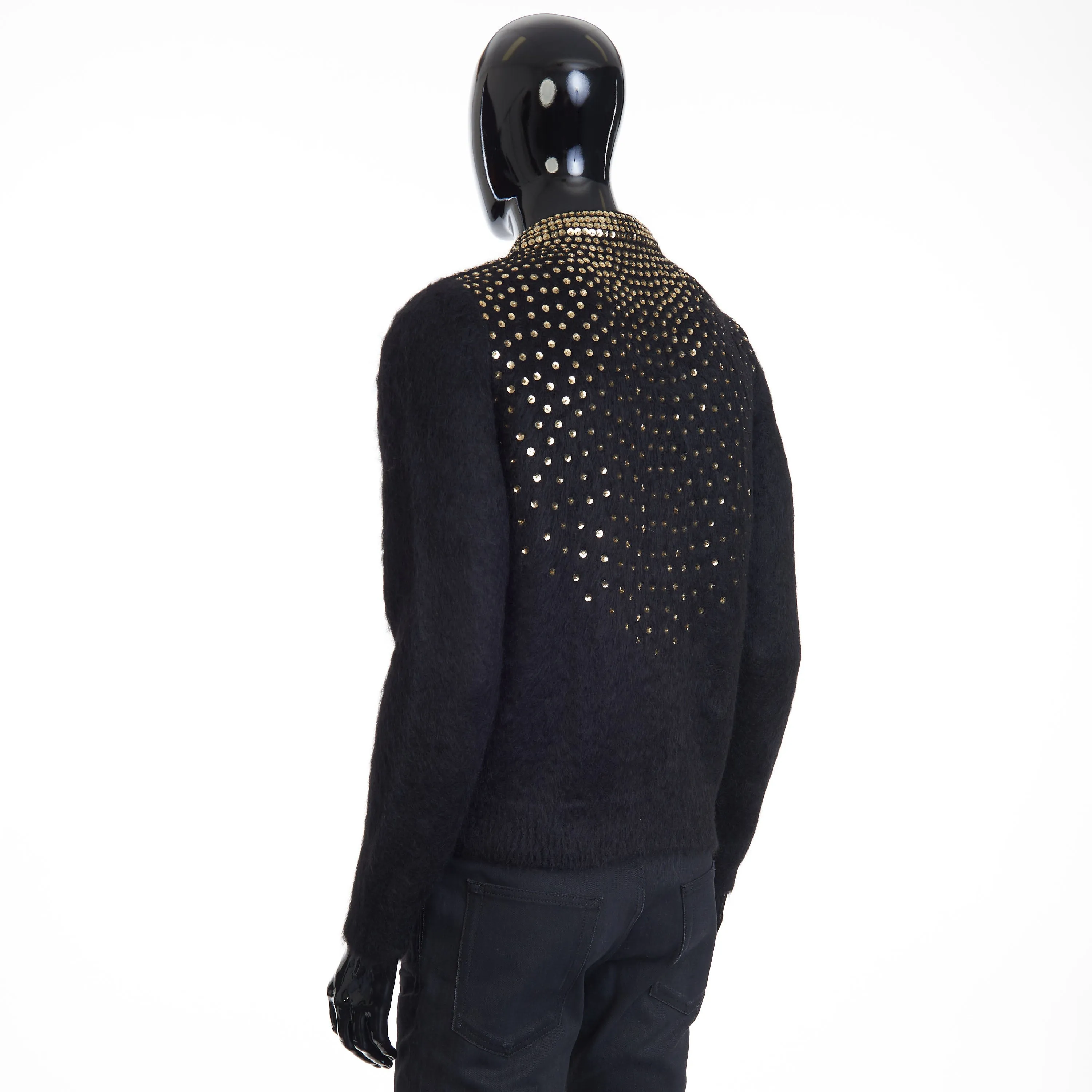 Black Cardigan - Sequin Tiger Embroidery, Brushed Alpaca