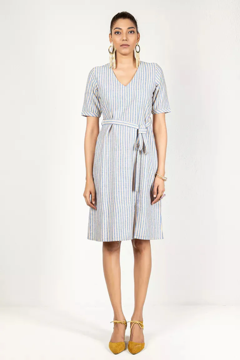 Blue & Yellow Woven Striped Dress