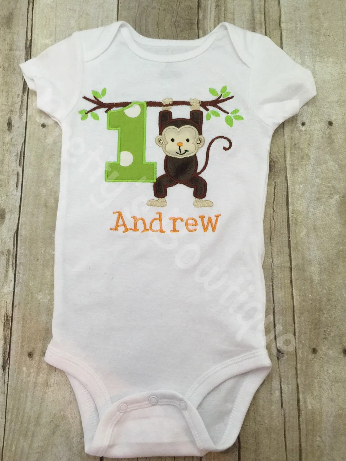 Boys or Girls Monkey Birthday Shirt or bodysuit -- Embroidered Birthday Shirt, Monkey Theme, Embroidered Shirt, Custom Birthday Gift