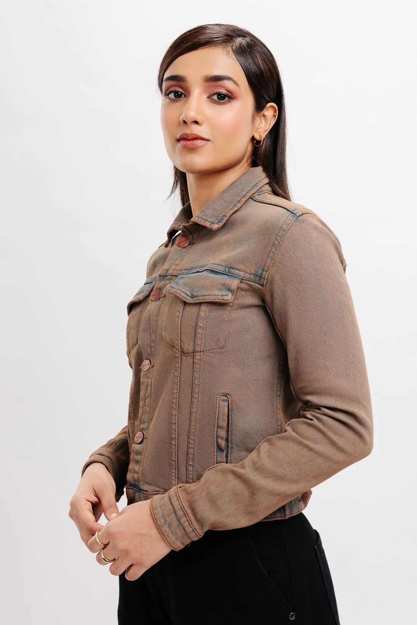 Brown Play Stretch Denim Jacket