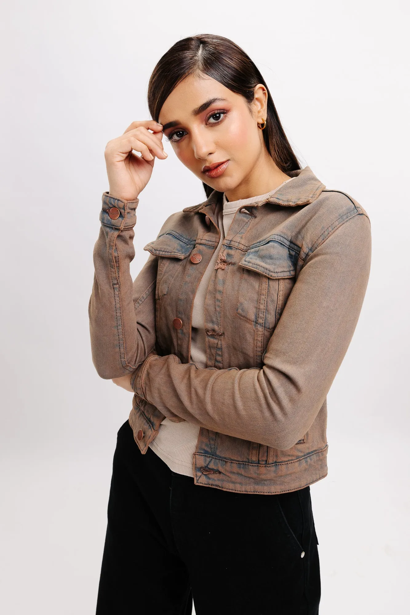 Brown Play Stretch Denim Jacket