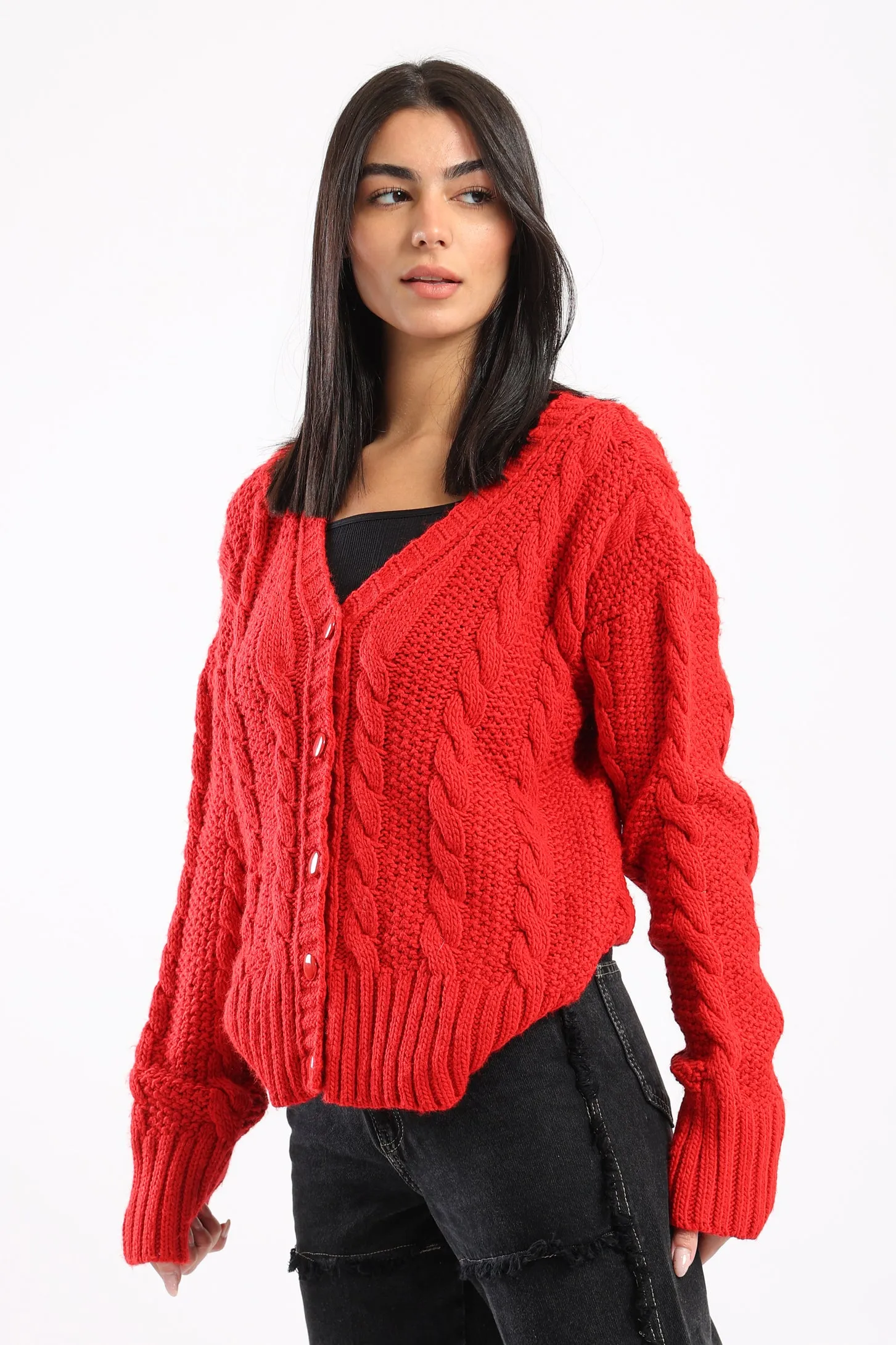 BUTTON UP KNIT CARDIGAN - RED