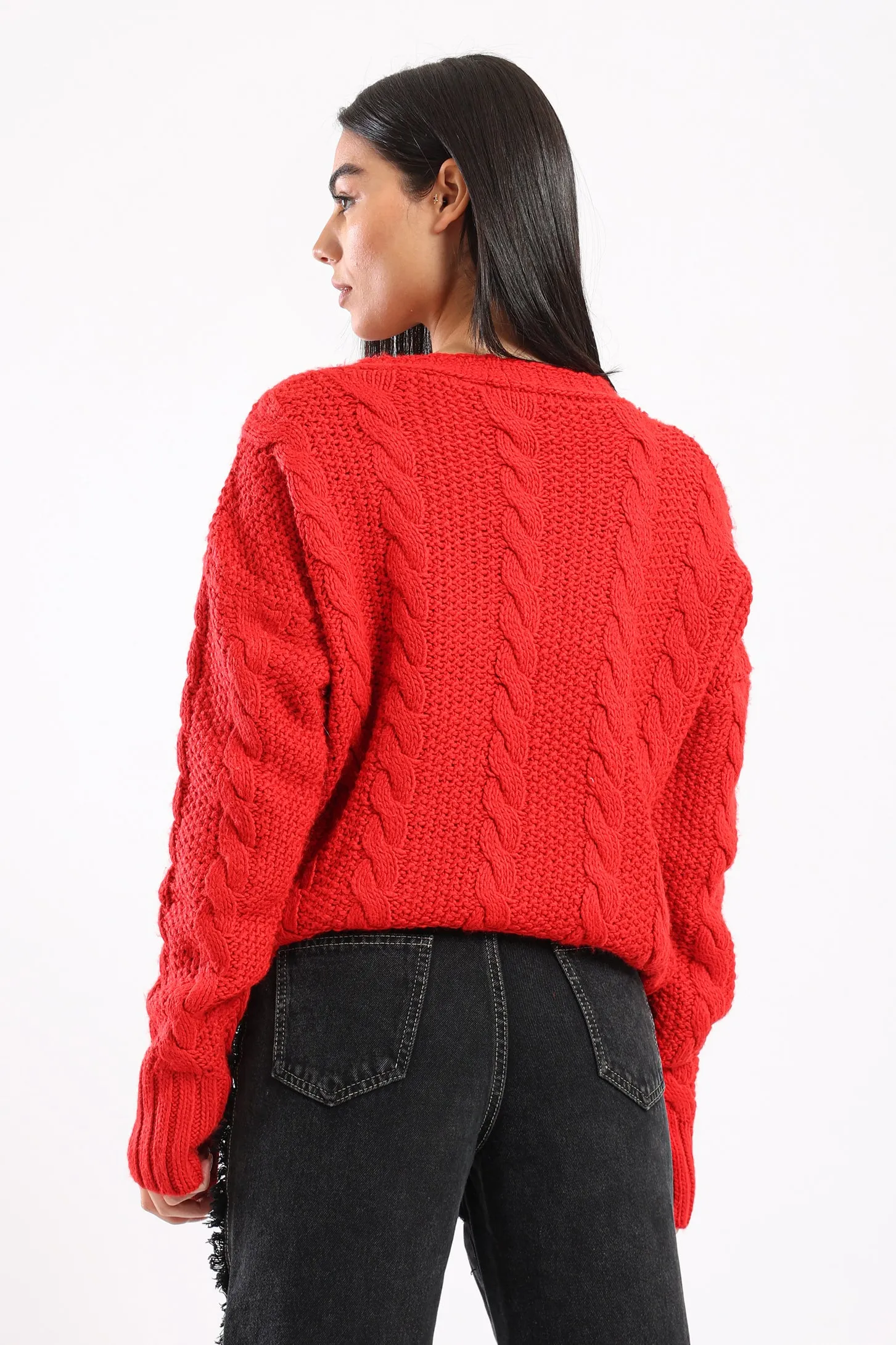 BUTTON UP KNIT CARDIGAN - RED