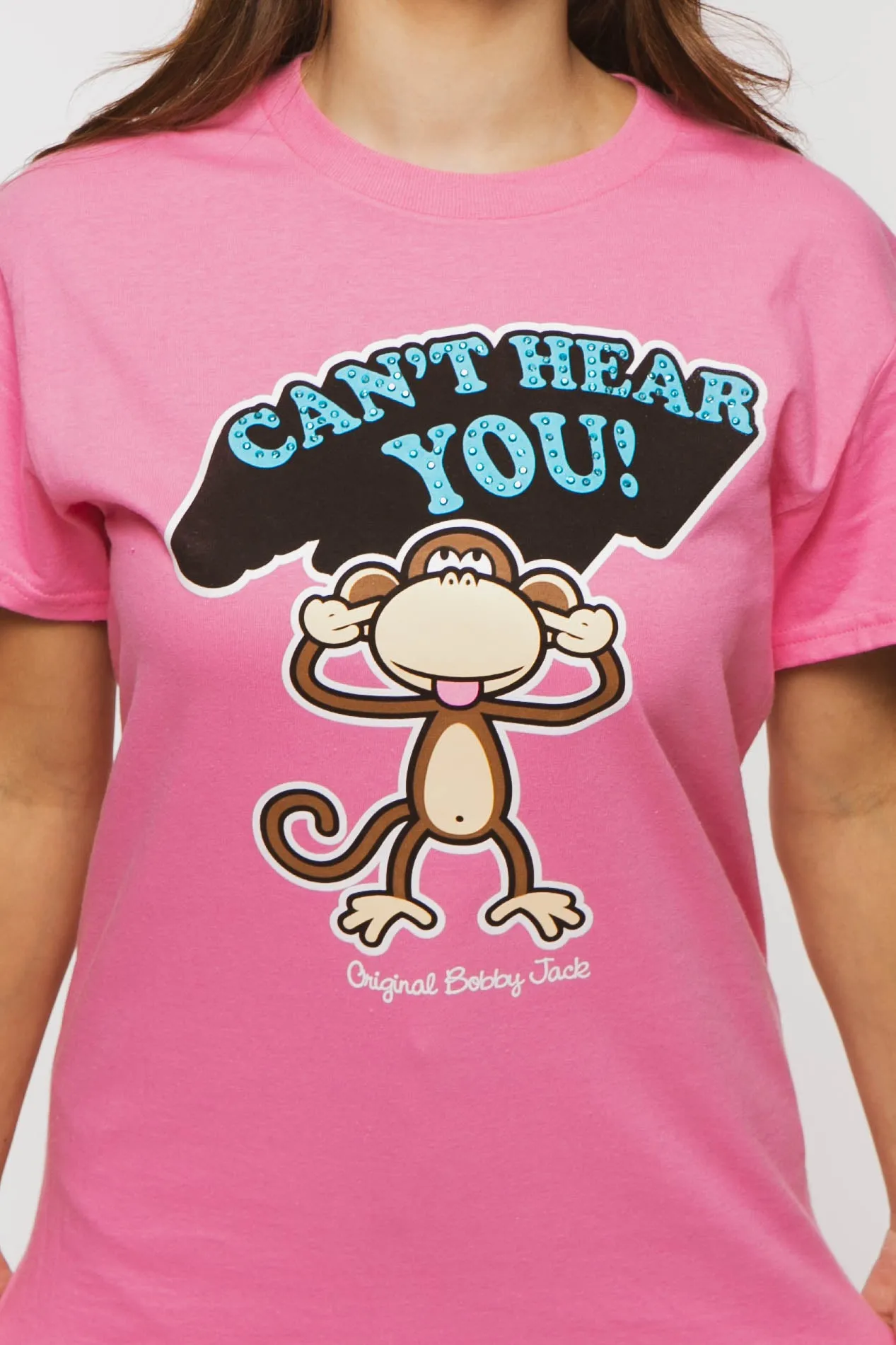 Can't Hear You  - Bobby Jack Boyfriend Rhinestone T-Shirt -Pink