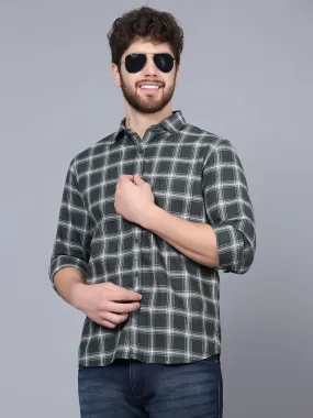 Cantabil Cotton Checkered Green Full Sleeve Casual Shirt for Men with Pocket