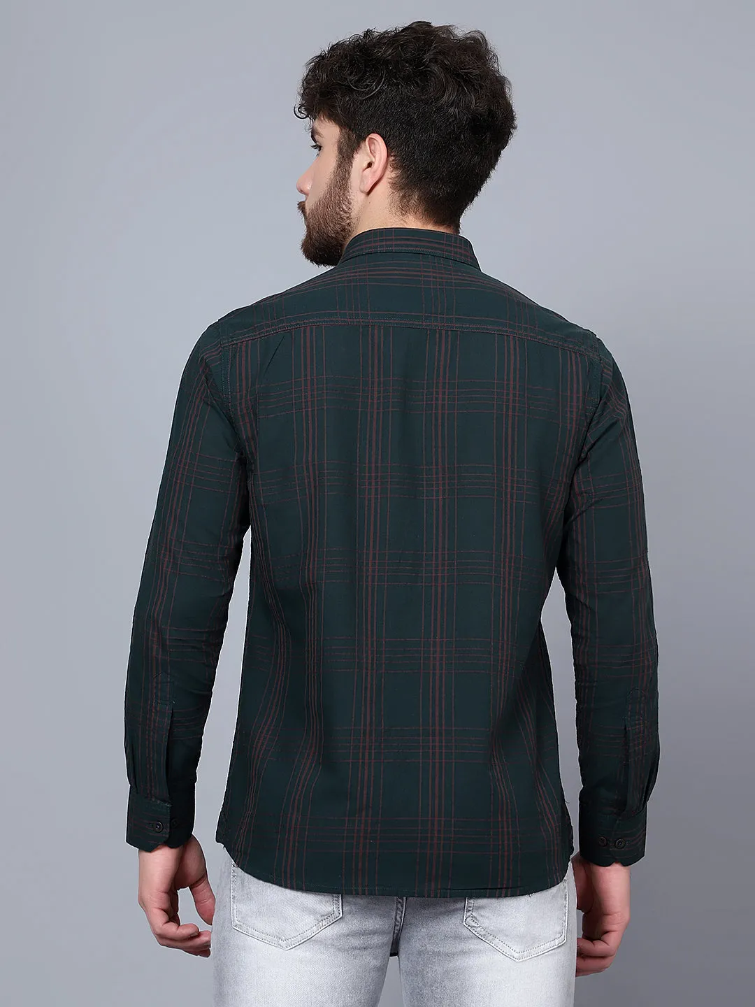 Cantabil Cotton Checkered Green Full Sleeve Casual Shirt for Men with Pocket