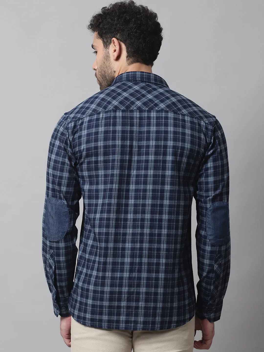 Cantabil Cotton Checkered Navy Blue Full Sleeve Casual Shirt for Men with Pocket