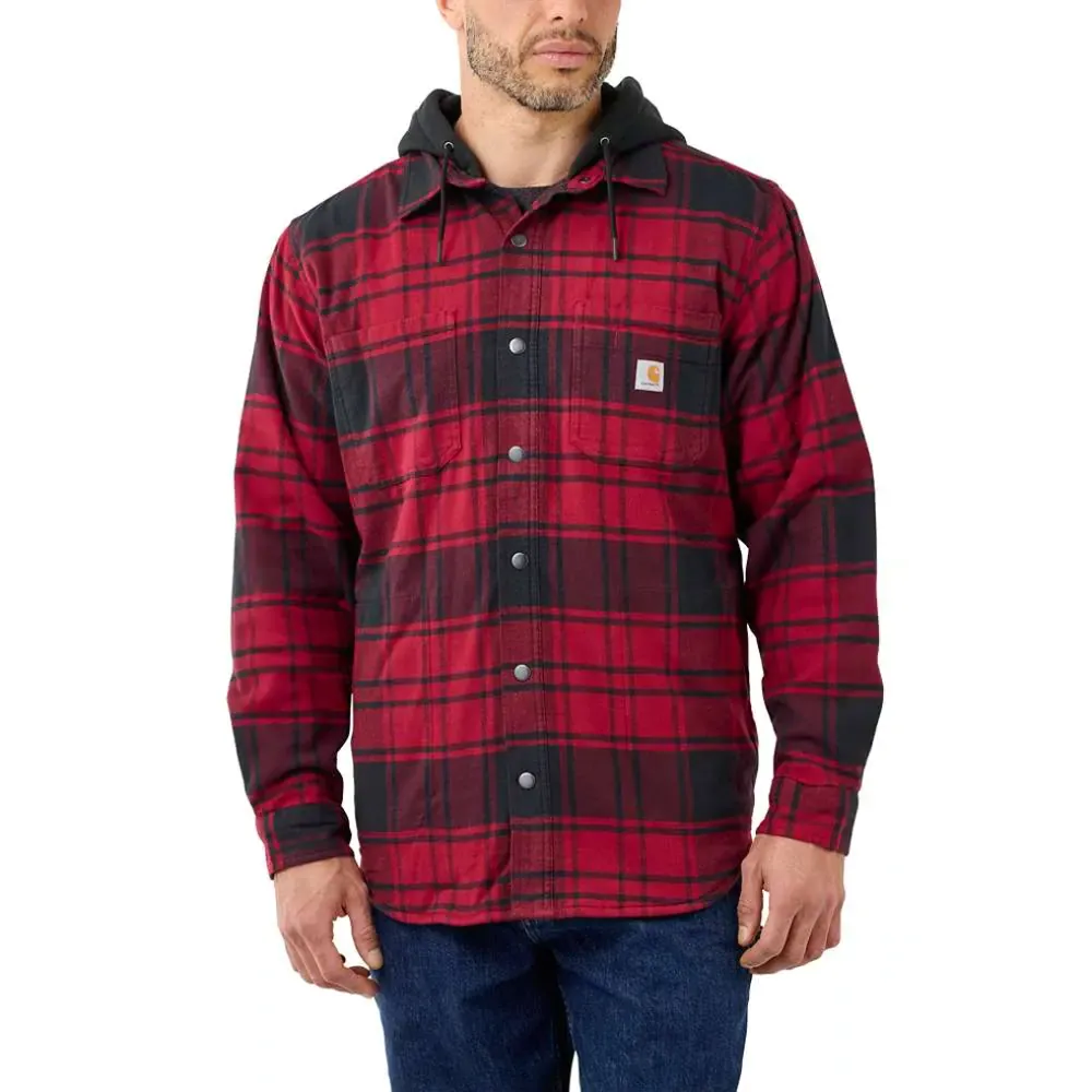 Carhartt 105621 Rugged Flex Relaxed Fit Flannel Fleece Lined Hooded Jac Shirt