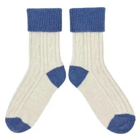 Cashmere Slouch Socks - Oatmeal & Denim Blue