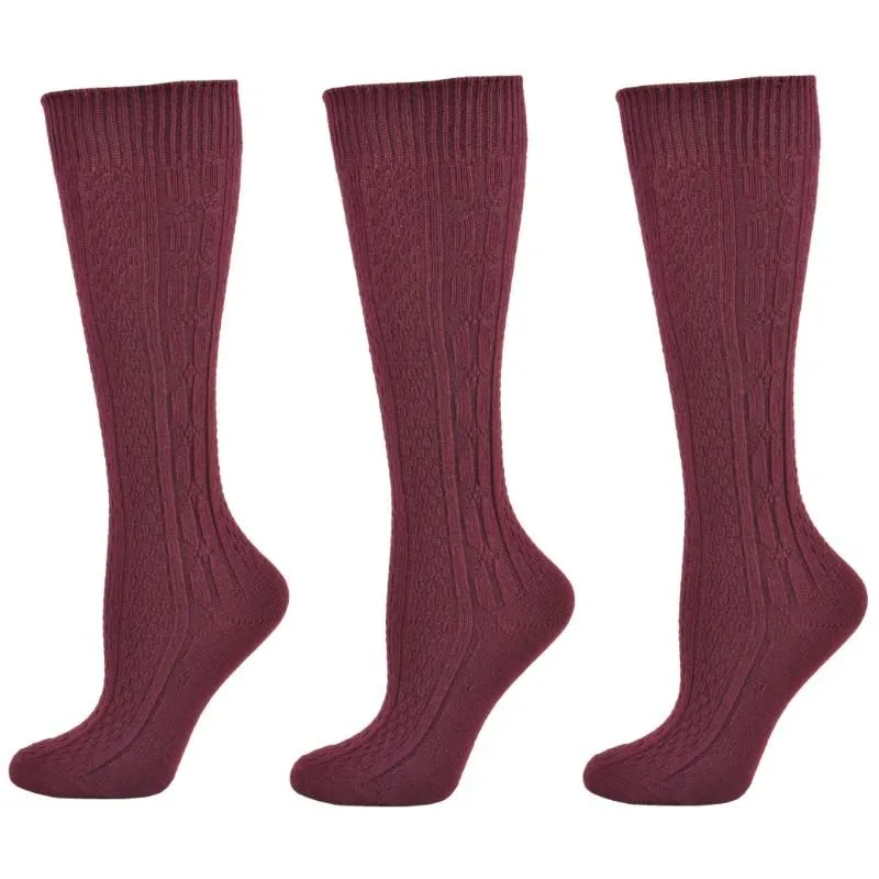 Classic Cable Knit Acrylic Knee High Socks 3 Pair Packs