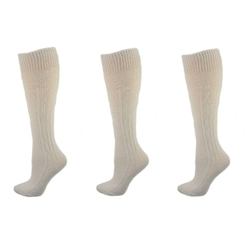 Classic Cable Knit Acrylic Knee High Socks 3 Pair Packs