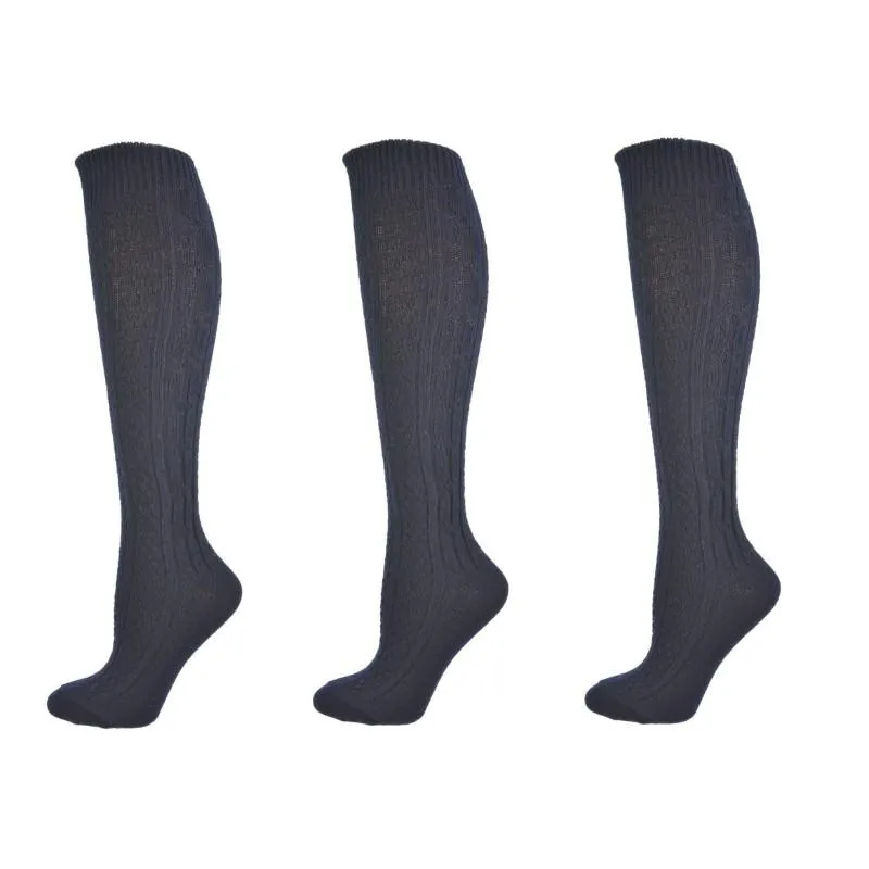 Classic Cable Knit Acrylic Knee High Socks 3 Pair Packs