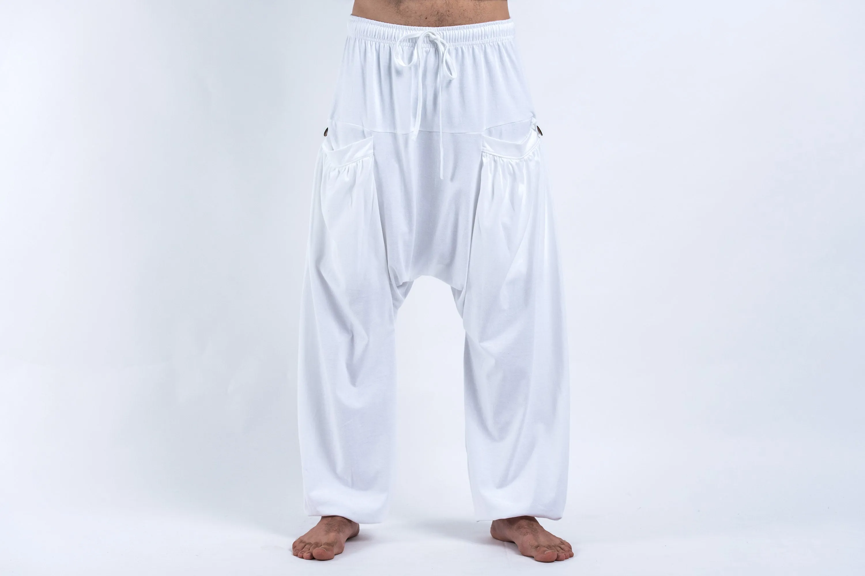 Cotton Men Harem Pants in Solid White