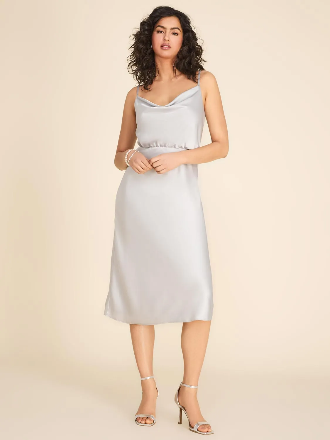 Cowl Neck Satin A-Line Midi Dress