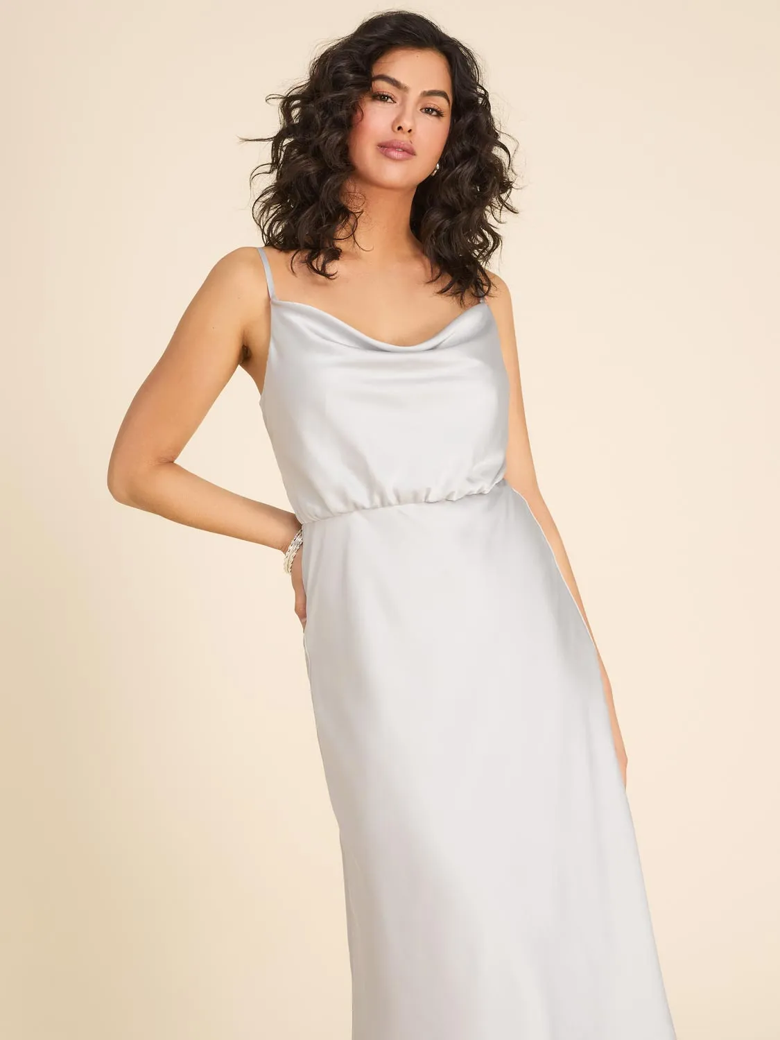 Cowl Neck Satin A-Line Midi Dress