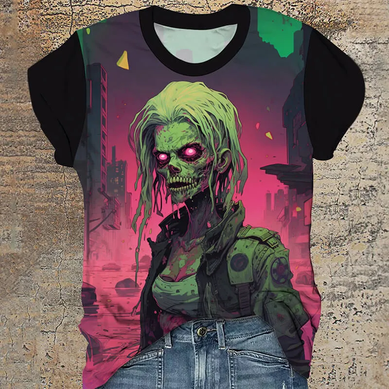 Cyberpunk Mutant Skull Warrior Round Neck T-Shirt