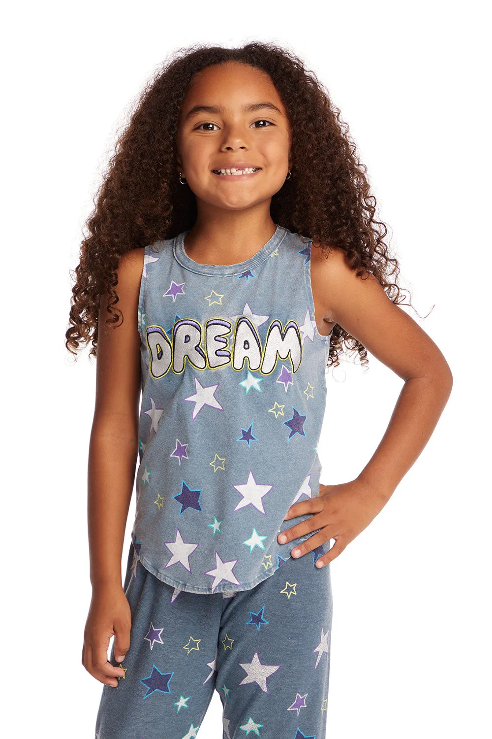 Dream Emb Star Girls Vintage Jersey Shirttail Muscle