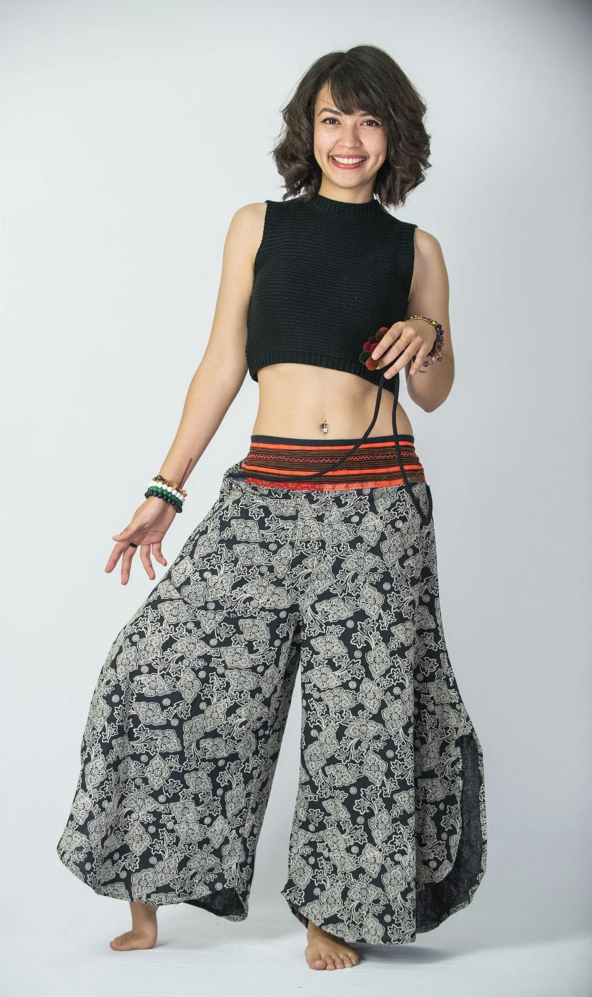 Floral PrintsThai Hill Tribe Fabric Womens Palazzo Pants