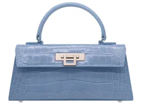 Fonteyn East West Orinoco 'Croc' Print Calf Leather Handbag - Bluebell/Silver