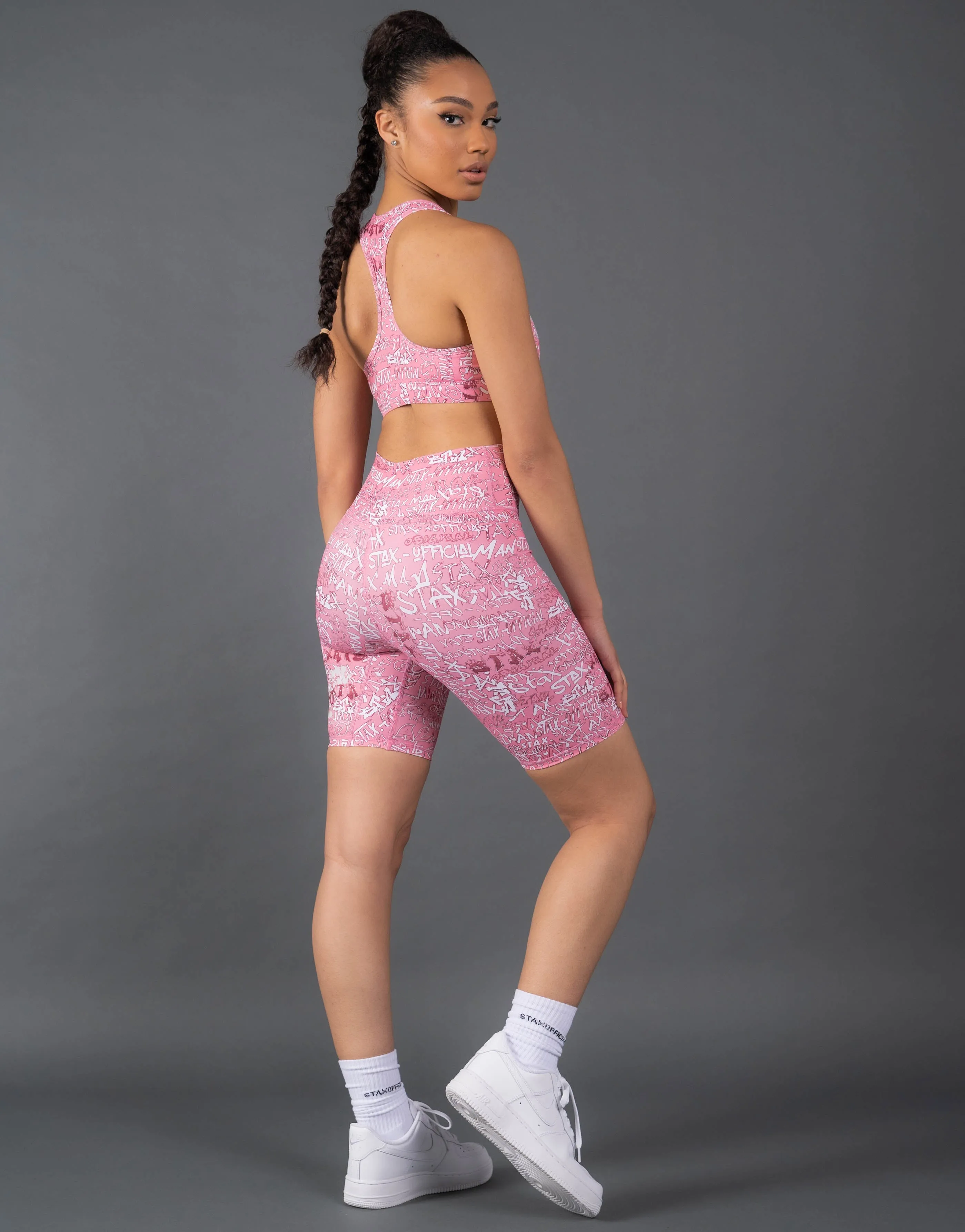 Graffiti Bike Shorts - Pink and White