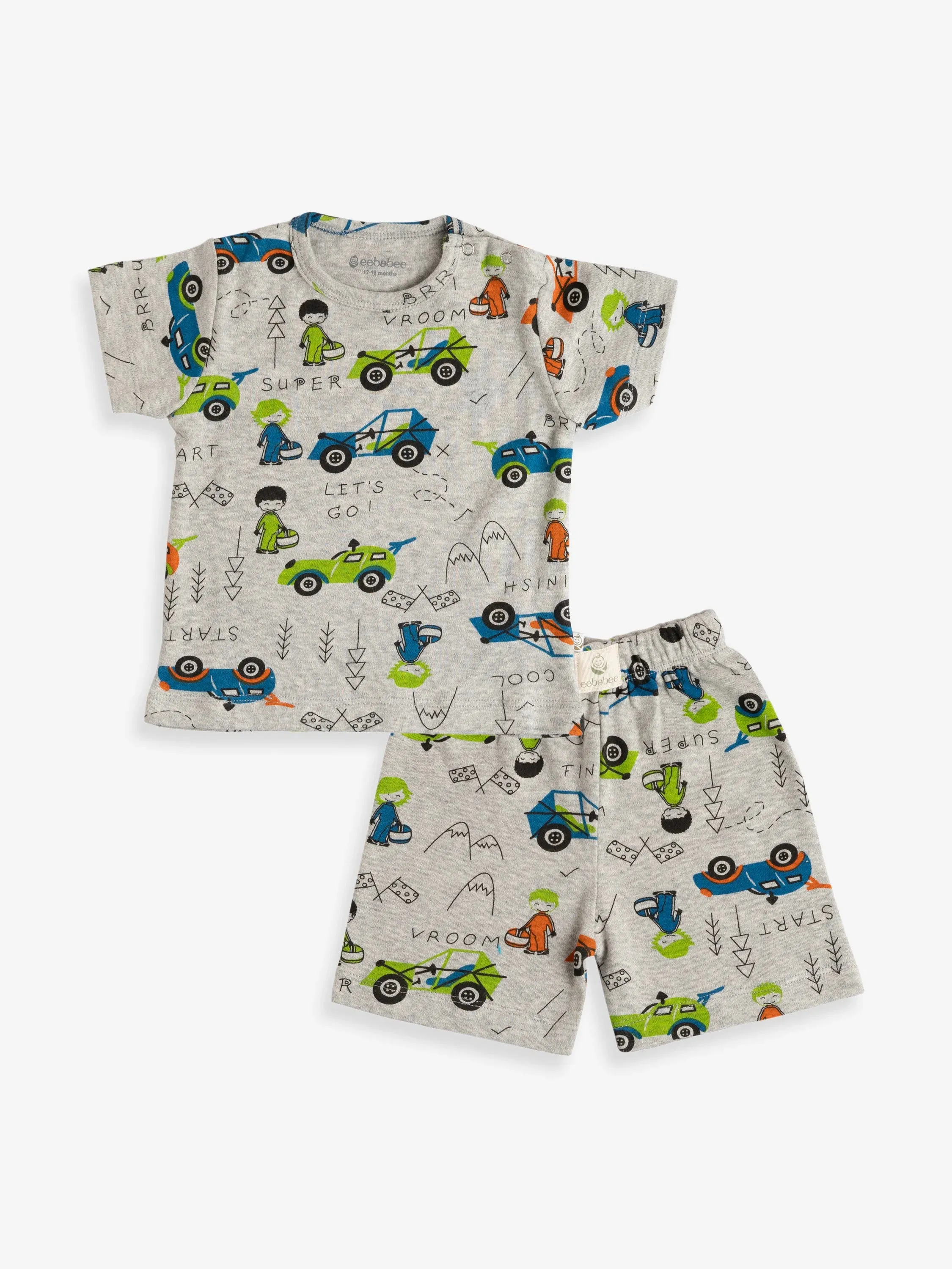 Half sleeve graphic pattern in white t-shirt & shorts for baby