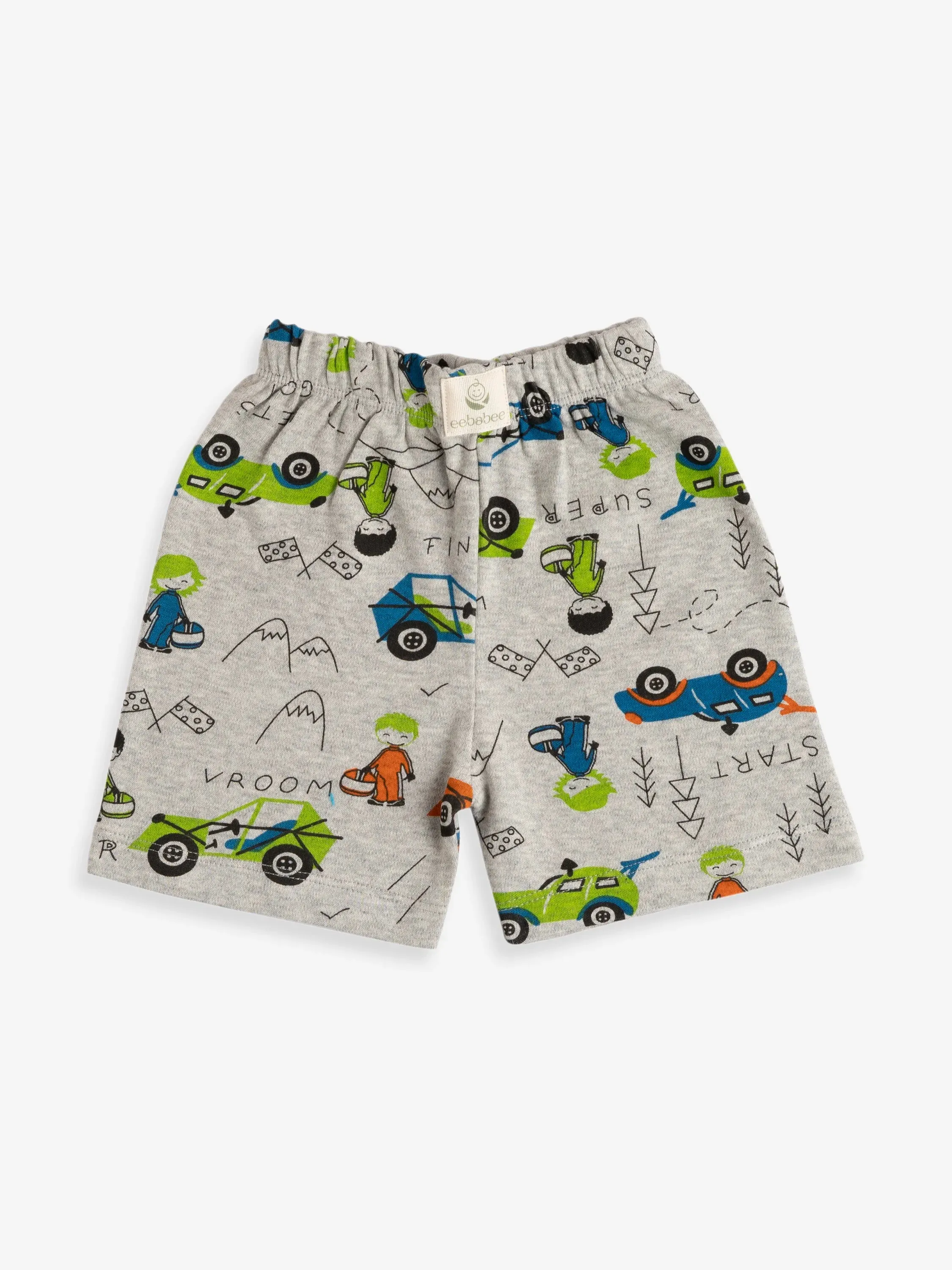 Half sleeve graphic pattern in white t-shirt & shorts for baby